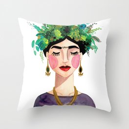 Floral Frida - Gray Throw Pillow
