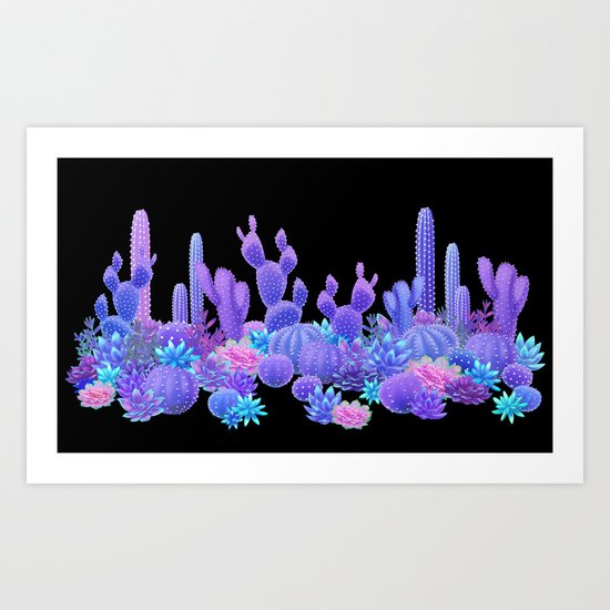 Ultraviolet cacti and succulents. Art Print