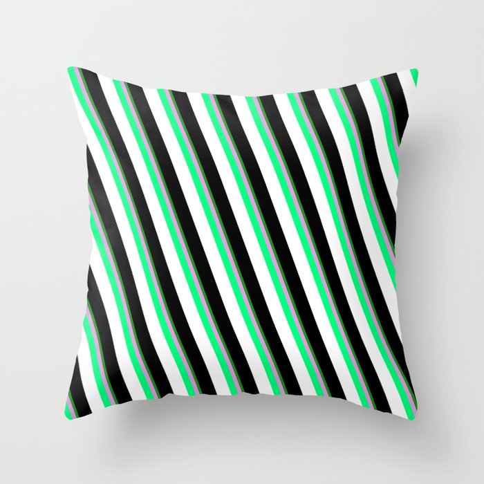 Colorful Forest Green, Plum, Green, White, and Black Colored Lines Pattern Throw Pillow
