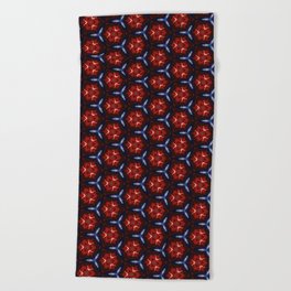 Modern, abstract geometric pattern in tamarillo, regent gray, milano red, cocoa brown, blue-gray, almond, Catalina blue Beach Towel