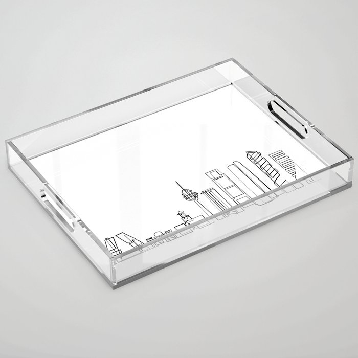 Madrid Skyline illustration in one draw Acrylic Tray