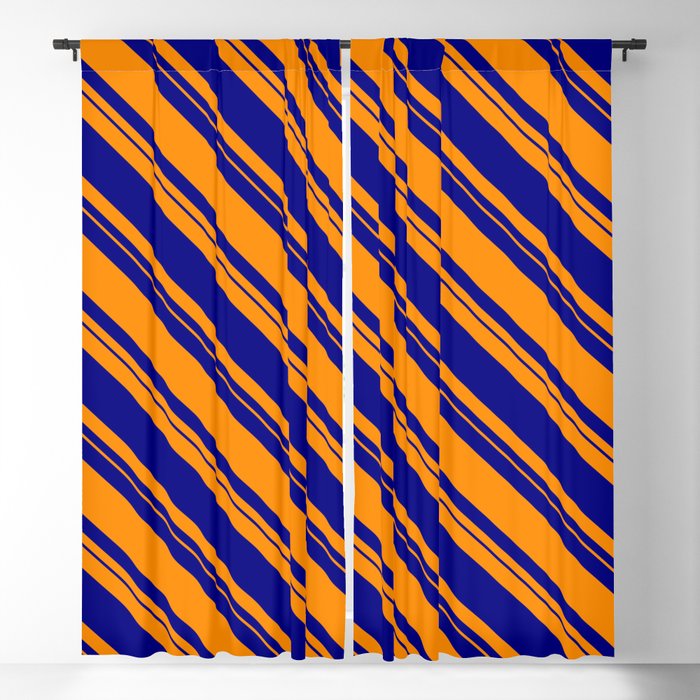 Dark Orange & Blue Colored Lined/Striped Pattern Blackout Curtain