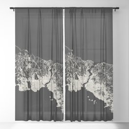 Istanbul, Turkey - Black and White City Map - Aesthetic Sheer Curtain