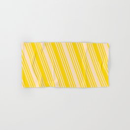 [ Thumbnail: Bisque & Yellow Colored Lined/Striped Pattern Hand & Bath Towel ]