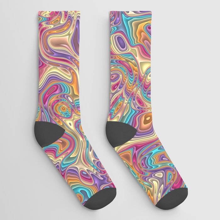Trippy Colorful Squiggles 3 Socks