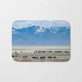Wild & Free Bath Mat | Bison, Digital, Photo, Mountains, Color, Saltlake, Antelopeisland, Outdoors, Utah, Hdr 