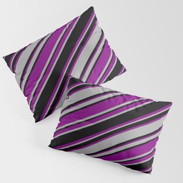 [ Thumbnail: Purple, Dark Gray & Black Colored Striped/Lined Pattern Pillow Sham ]