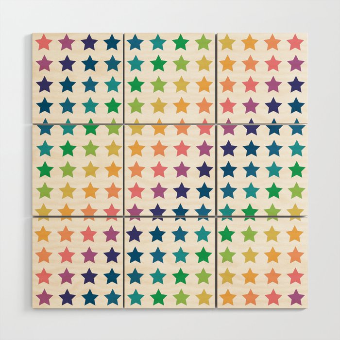 Rainbow star Wood Wall Art