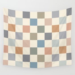 Blue & Beige Neutral Checker Wall Tapestry