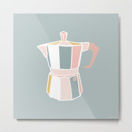 Retro Coffee Love, pale blue | Minimalist Espresso-Maker Illustration Metal Print