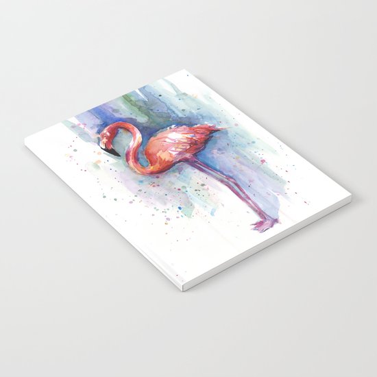 Pink Flamingo Watercolor Tropical Animals Birds Notebook