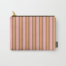 [ Thumbnail: Dim Grey, Brown & Light Pink Colored Stripes Pattern Carry-All Pouch ]