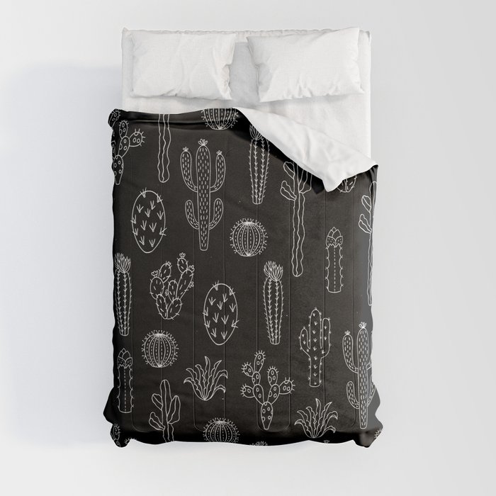 Cactus Silhouette White And Black Comforter