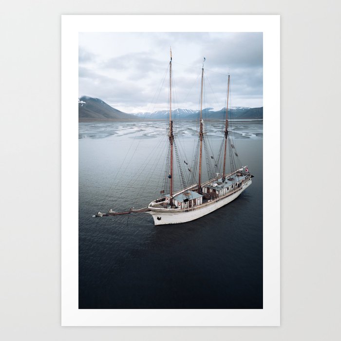 Sailing Ship in front of a Mountain Valley in Norway Art Print