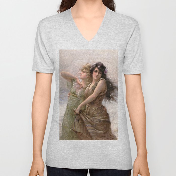 Victorian Art Winter, by Edouard Bisson , L’Inverno  Édouard Bisson V Neck T Shirt