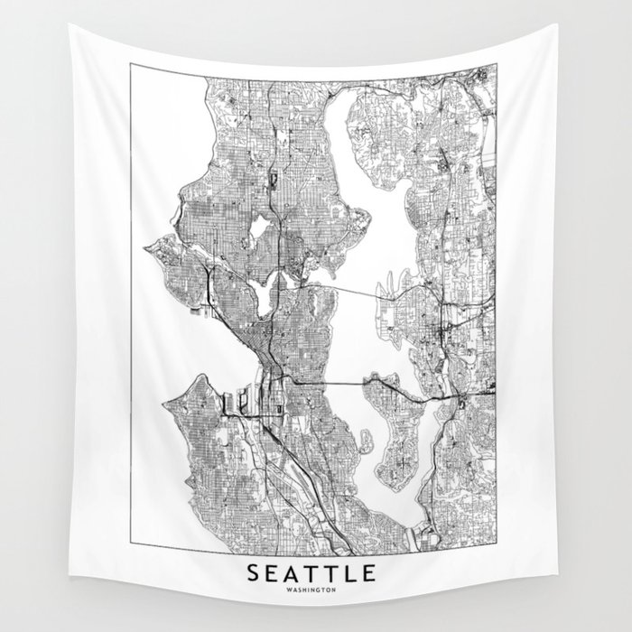 Seattle White Map Wall Tapestry