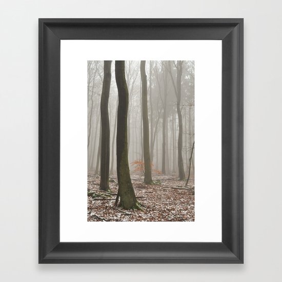 misty woods Framed Art Print