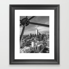 Dallas Skyline Through Reunion Tower - Texas - Black And White Framed Art Print