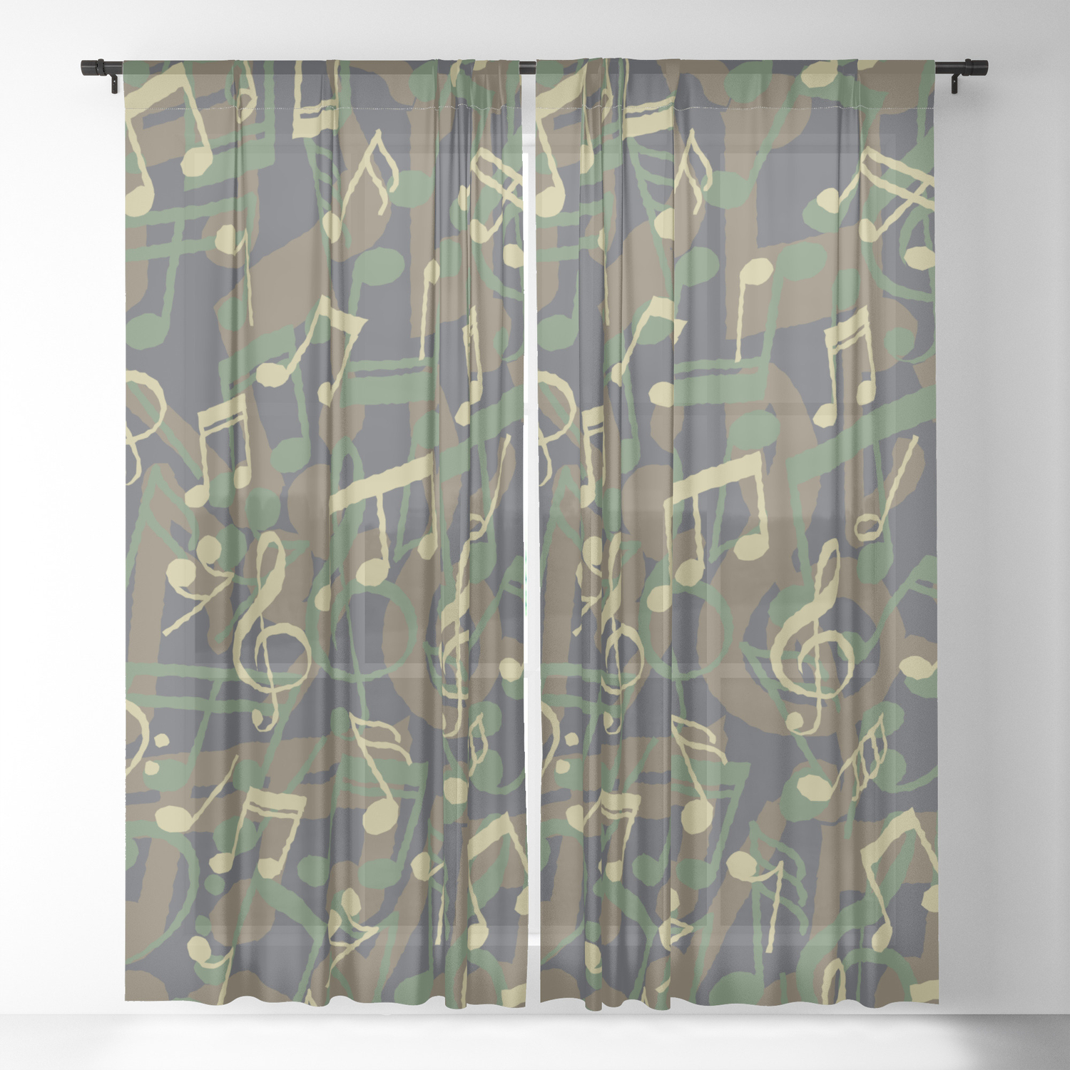 Music Note Camo Woodland Sheer Curtain By Grandeduc Society6
