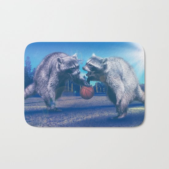 Racoon Basketball Game Bath Mat