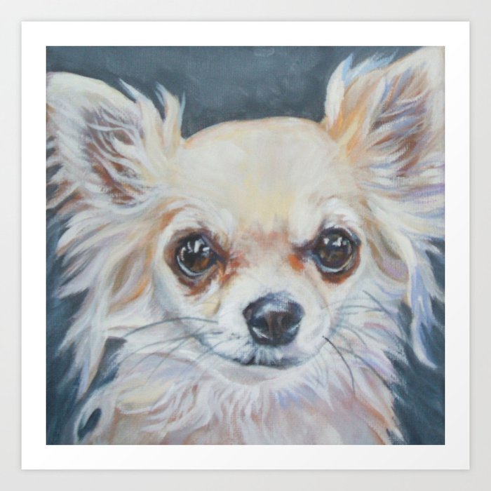 A Longhair Chihuahua Dog Portrait From An Original Painting By