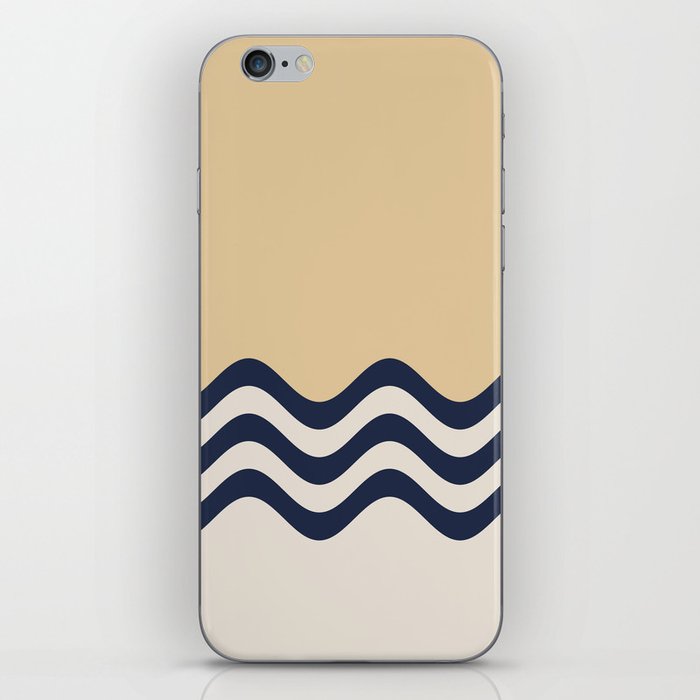 Beige Cream and Navy Blue Triple Wavy Horizontal Stripe Pattern iPhone Skin