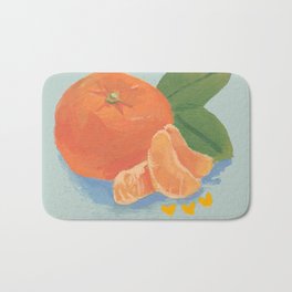 Satsuma Bath Mat | Sweet, Fruit, Painting, Realistic, Slice, Painted, Blue, Orange, Food, Satsuma 