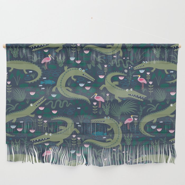 American Alligators and Roseate Spoonbills - Comeback Species by Cecca Designs Wall Hanging