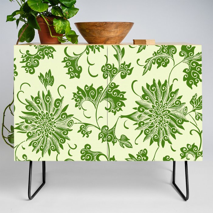 Modern William Morris Green Floral Pattern  Credenza