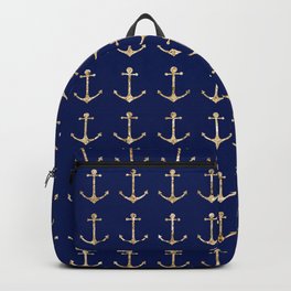 Nautical navy blue gold glitter anchor pattern Backpack