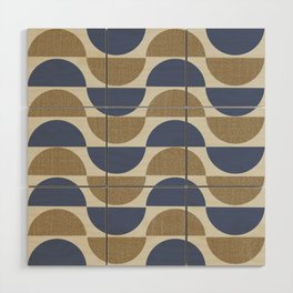 Big minimalistic textured semi-circle geometric pattern – blue and tan Wood Wall Art