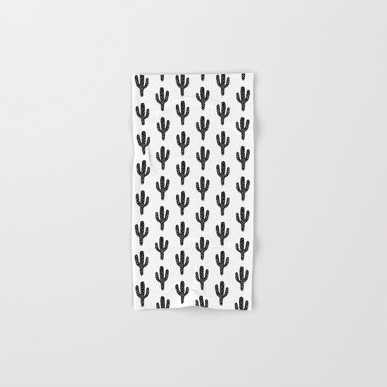Linocut Cactus black and white minimal modern printmaking trendy hipster canvas dorm college art Hand & Bath Towel