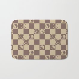 Checkered Peace Symbol & Yin Yang (Cocoa Mocha Colors) Bath Mat