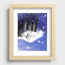 Reindeer and angel elf playing gold with stars in the snow Recessed Framed Print