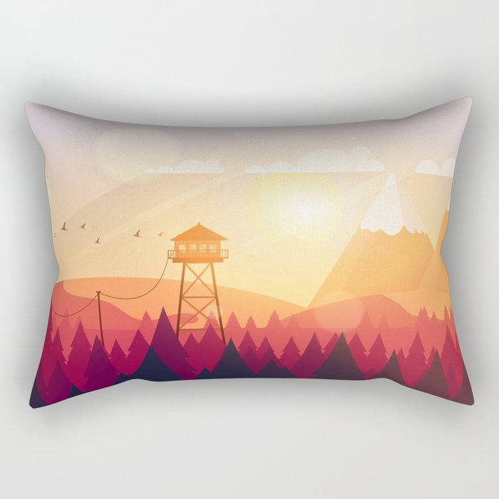 Vector Art Landscape with Fire Lookout Tower Rectangular Pillow