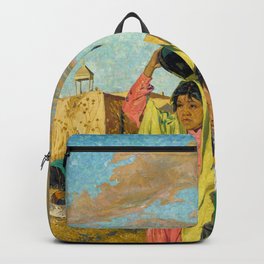 The Water Women by Walter Ufer Backpack | Indianwoman, Pueblo, Indiangirl, Puebloindians, Vases, Portraiture, Village, Nativeamericanlife, Walterufer, Painting 