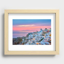 Santorini, Greece, Pink Ocean Sunset Recessed Framed Print