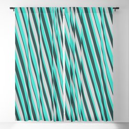 [ Thumbnail: Turquoise, Dark Slate Gray, and Light Gray Colored Pattern of Stripes Blackout Curtain ]