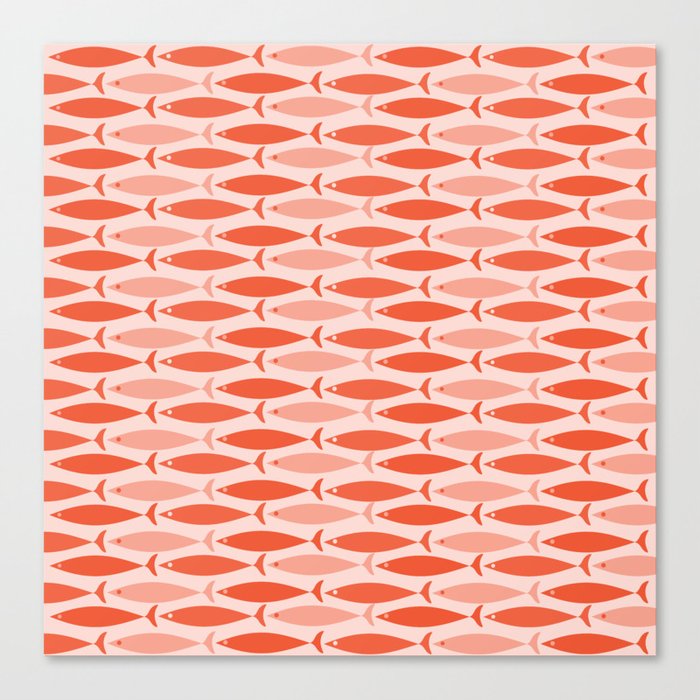 Mid Century Modern Fish Stripe Pattern Salmon Orange Canvas Print