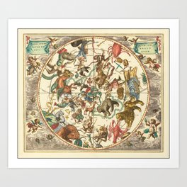 Vintage Astronomical Print - Cellarius - The Northern Hemisphere, 1660 Art Print | Constellation, Map, Antique, Sky, Old, Illustration, Night, Capricorn, Atlas, Painting 