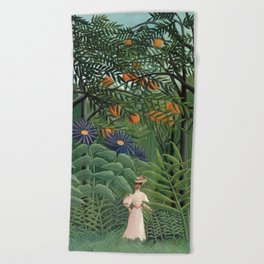 Henri Rousseau "Woman Walking in an Exotic Forest" Beach Towel