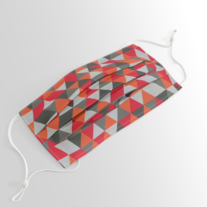 Hot Red and Grey / Gray -  Geometric Triangle Pattern Face Mask