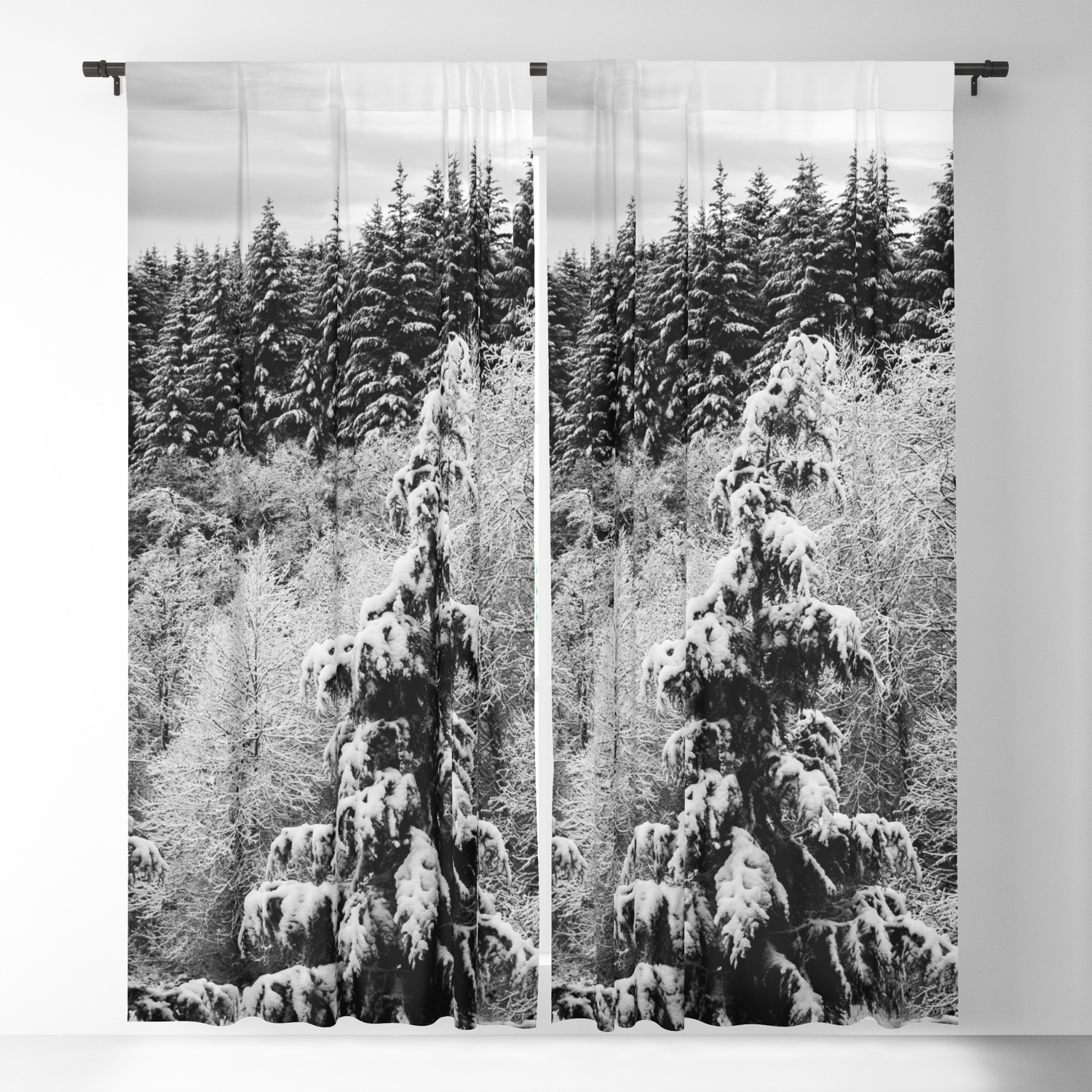 Snow Mountain Winter Forest Nature Photography Blackout Curtain By Cascadia