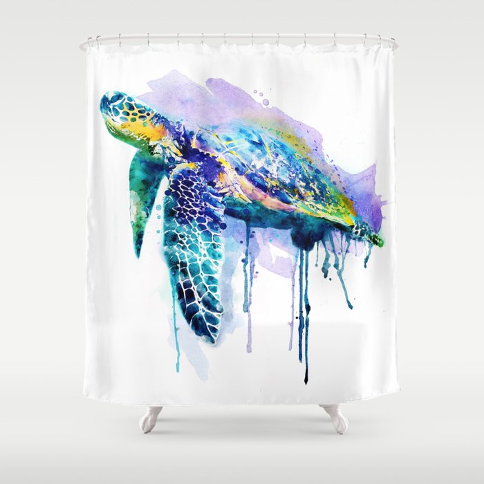 Watercolor Sea Turtle Shower Curtain By Marianvoicu Society6