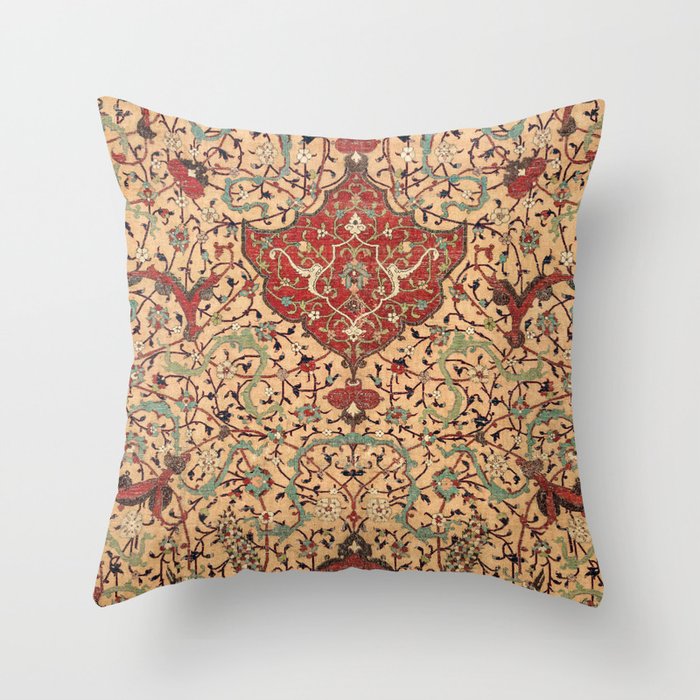 Flowery Vines XI // 16th Century Contemporary Red Blue Yellow Colorful Ornate Accent Rug Pattern Throw Pillow
