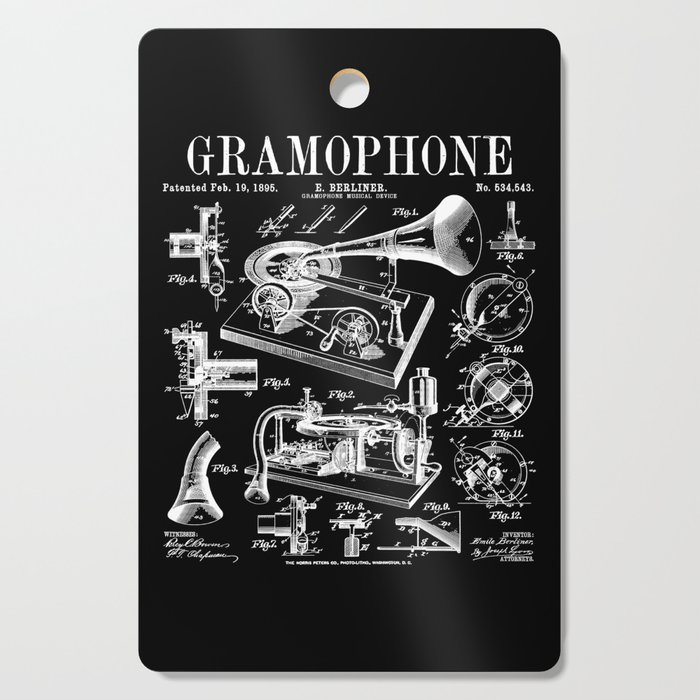 Gramophone Vinyl Record Lover Musician DJ Vintage Patent Cutting Board