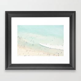 Aerial Beach - People - Pastel Ocean - Aerial Mint Green Sea - Crashing Waves - Travel photography Framed Art Print