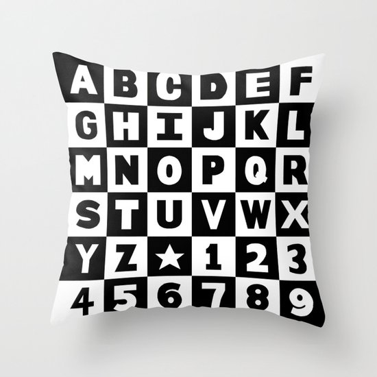 Alphabet Black and White Throw Pillow