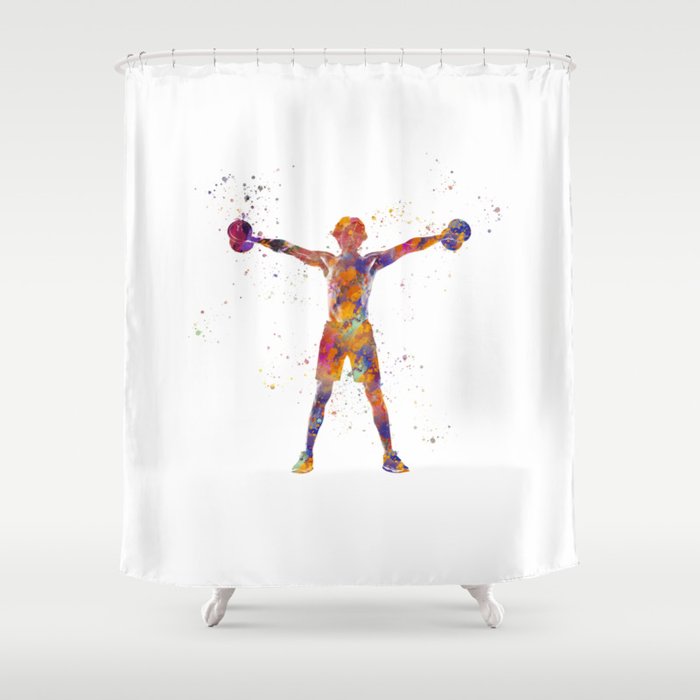 Fitness in watercolor Shower Curtain