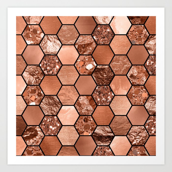 Rose gold hexaglam Art Print